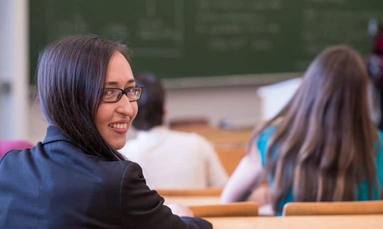 Female student in a lecture hall