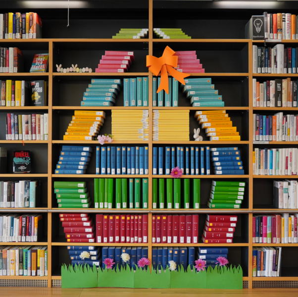 an easter egg made of books