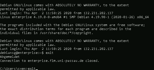 Beschreibung Aufbau SSH-Verbindung Trennen
