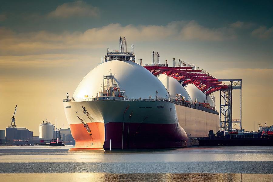Industrial ship moored at GATE LNG terminal Industrial ship